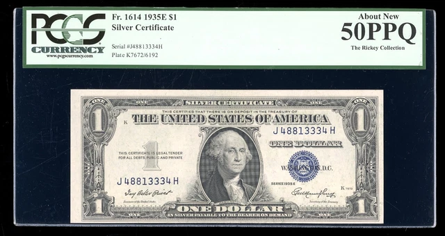 DBR 1935-E $1 Silver Fr. 1614 JH Block PCGS AU-50 PPQ Serial J48813334H
