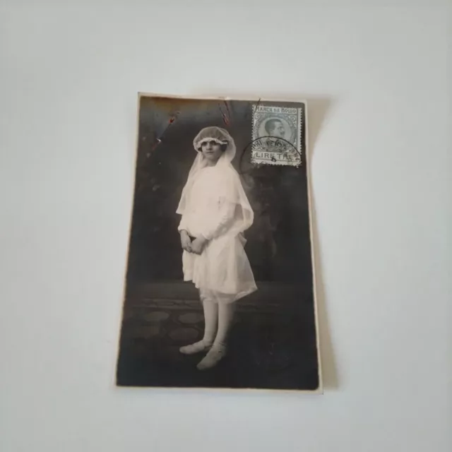 Fotografia autenticata bimba abito prima comunione 1928 regno marca da bollo