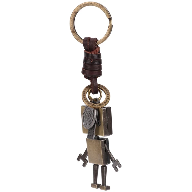Llavero Robot Vintage Robot Colgante Cuero Cuerda Trenzada Llavero Dije