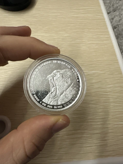 2020 Congo Silverback Gorilla 1oz .999 Proof Like 5000 Francs Coin