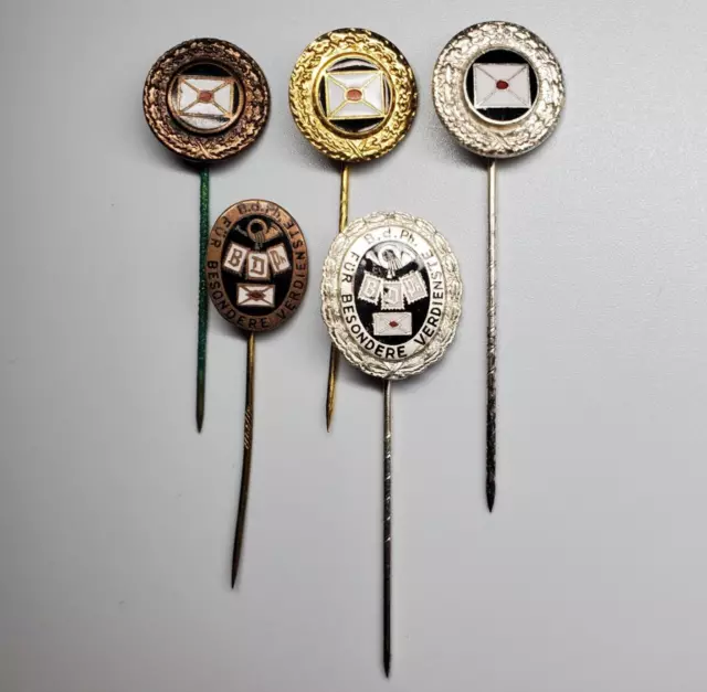 WW2 German stick pins Stamp enamel set Philatelists postal club award badge old