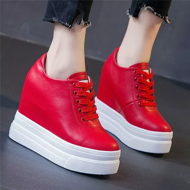 Women Casual Sport Shoes Pu Leather Platform Wedge Ankle Boots High Heel Fashion
