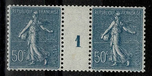 FRANCE YVERT N° 161 " SEMEUSE LIGNEE 50c BLEU PAIRE MILL 1921" NEUF xx LUXE W771