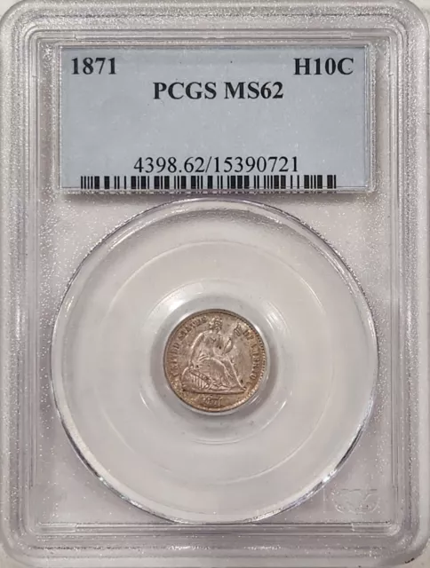 1871 Seated Liberty Half Dime PCGS MS62 H10C US Silver Coin