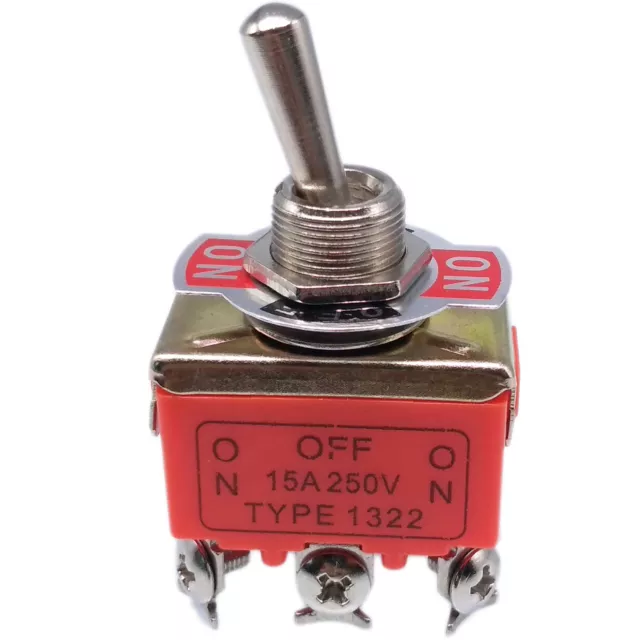 US Stock ON-OFF-ON DPDT 6 Pin Terminals Latching Toggle Switch 1322 AC 250V 15A