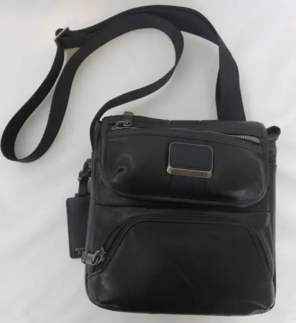 Mens Tumi Alpha Bravo Barton  Black Leather Crossbody Travel Bag 9x9" MSRP $425