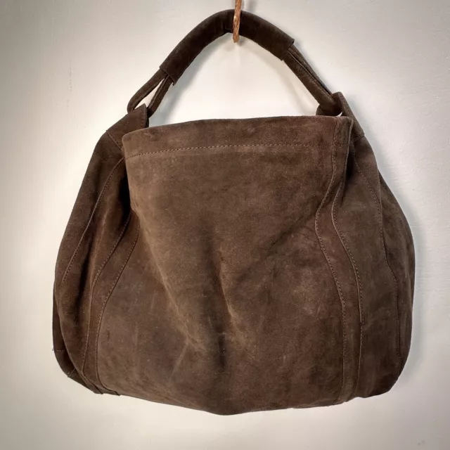 Vtg Hobo Handbag Women Large Brown Suede Pocket Tote Handles Purse Shoulder Bag