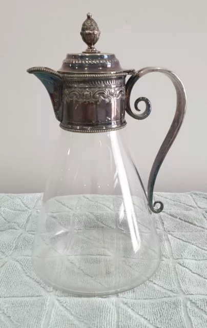 Vintage Glass Carafe Pitcher Cold Ice Tube Insert Silverplate Handle Lid