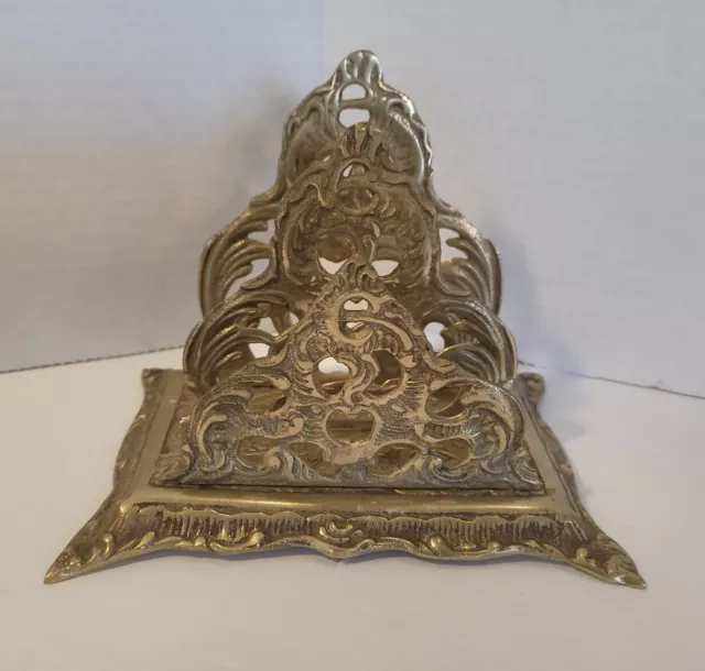 Vtg Ornate Brass Metal  Art Nouveau Victorian Stationary Letter Mail Holder