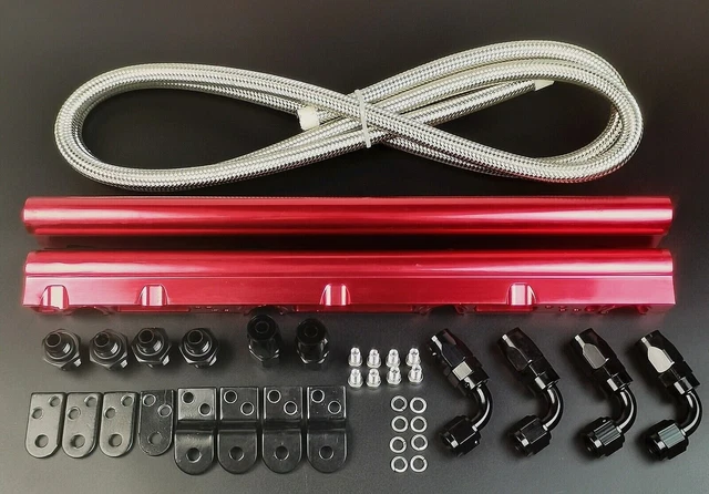 Red Billet Fuel Rail Kit For LS1 LS2 LS3 Intake Manifold Hardware 6AN/6Feet Hose