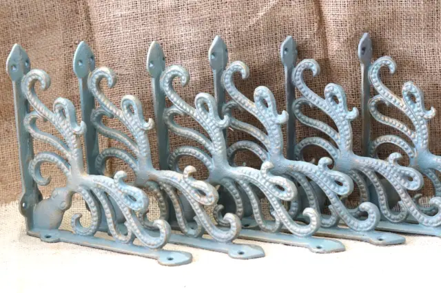 6 Cast Iron Octopus Brackets Nautical Garden Braces Shelf Corbels Ocean Book