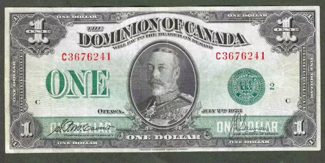 1923 DOMINION OF CANADA $1 DOLLAR ~ DC-25j ~ GREEN SEAL ~ NICE SHARP NOTE