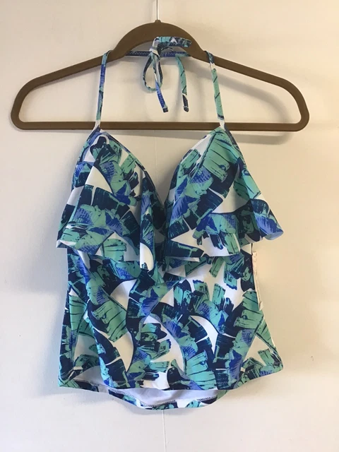 Raisins Apron Blue Halter Tankini Swimsuit Top Size M, New With Tag $42