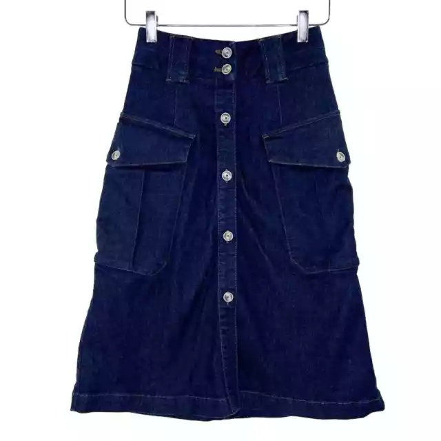 MASSIMO DUTTI 2 Denim A Line Midi Jean Skirt Pockets Blue Academic $28. ...