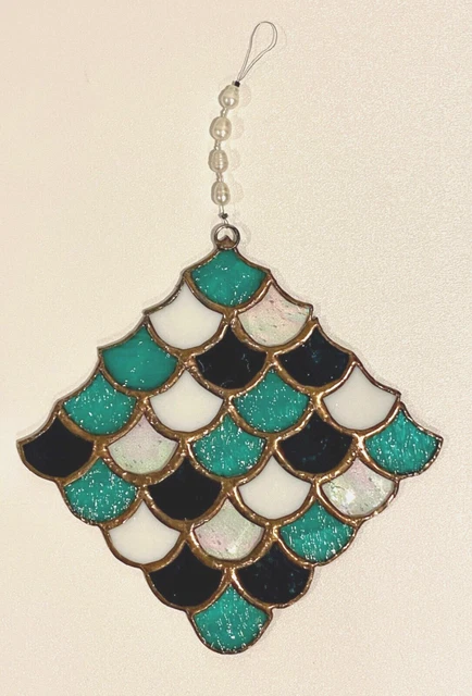 Stained Glass Mermaid Style Sea Scales Handmade Leaded Glass  7.5" x 7.5"
