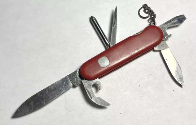 Vintage WENGER Delemont Swiss Army 6 Blade Red Pocket Knife - Great Used Knife