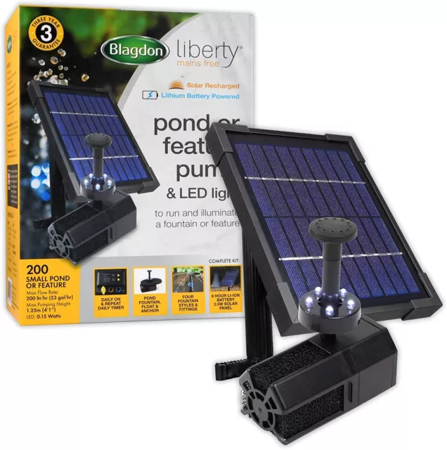 Blagdon Liberty 200 solarbetriebener Teich oder Feature Pumpe und LED Lichtbrunnen