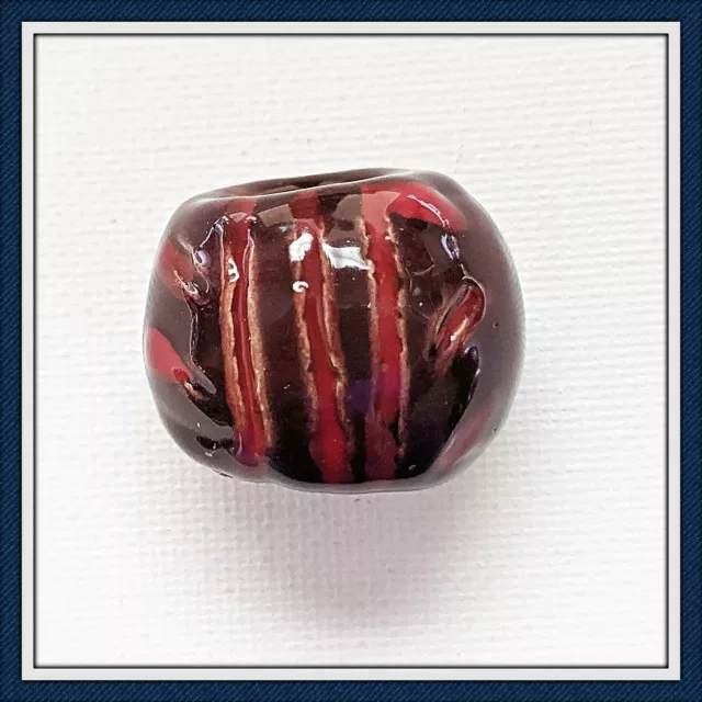 KAZURI  MACRAME BEADS -  round - brown & red with the carved pattern