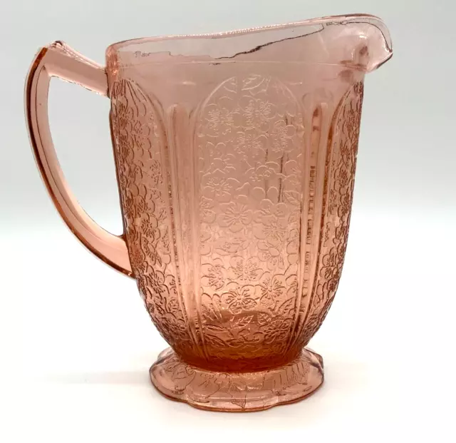 Vintage 1930's Pink "Cherry Blossom" Pattern Depression Glass Water Pitcher