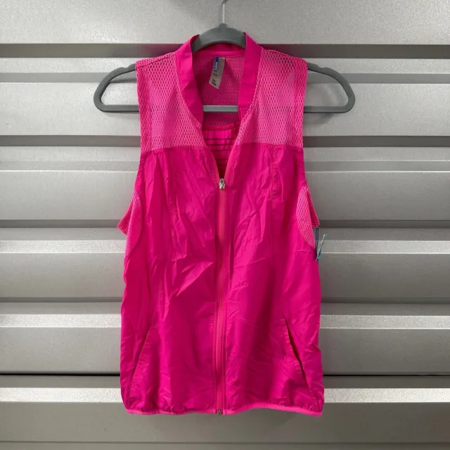 Mondetta Vest womens M  Lightweight Pockets  Hot Pink full zip nylon mesh NWT