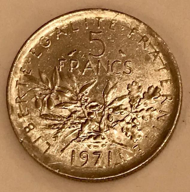 1971 5 französische Franken 5F Frankreich seltene Sammlermünze FRANZÖSISCHE REPUBLIK 3