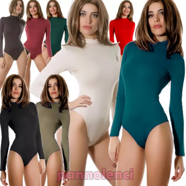 Body donna lupetto dolcevita manica lunga FELPATO collo alto sottogiacca CC-1-1