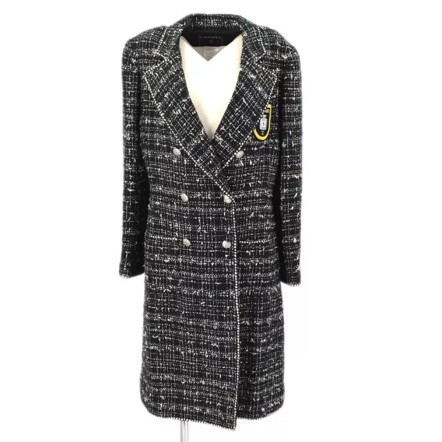 Chanel Emblem Coat Black Tweed 05C #40 29764