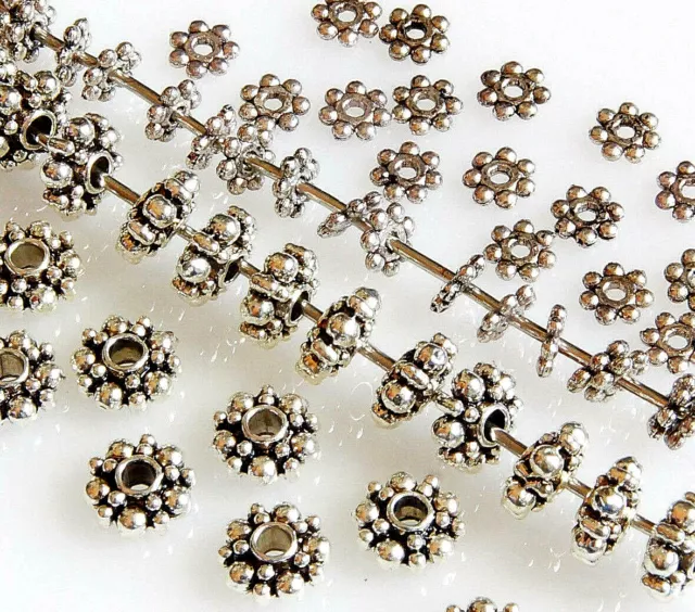 Metal Spacer Beads, Round Daisy, Antique Silver Tibetan Style , 4 Mm, 6 Mm