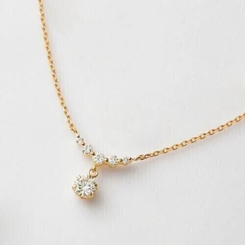 2Ct Round Lab Created Diamond Pendant 14k Yellow Gold Plated Silver Free Chain