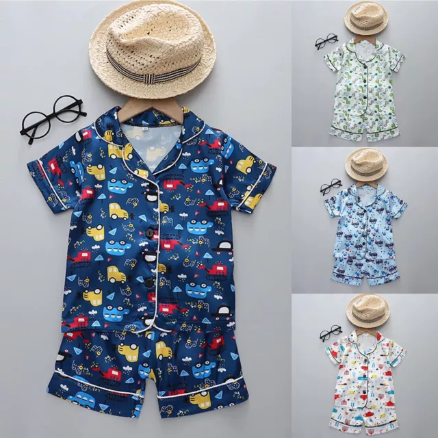 Kids Toddler Baby Girls Spring Summer Cartoon Print Short Sleeve Sleepwear