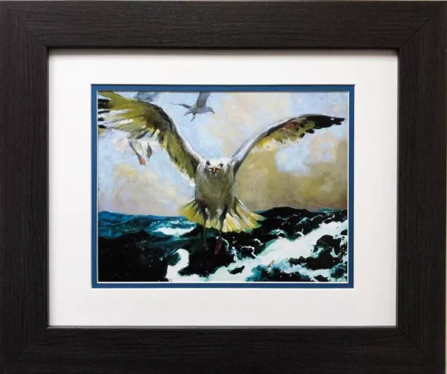 Jamie Wyeth "The Warning" CUSTOM FRAMED Art Seagull Birds Waves Ocean  Andrew