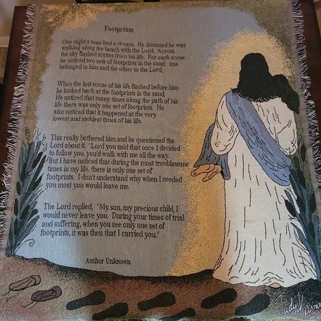 Tapiz tejido huellas Jesús Señor Religioso Oración 50x66