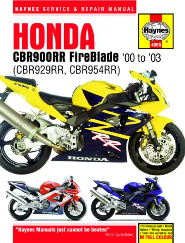 Haynes Manual 4060 Honda CBR929RR CBR954RR FireBlade 2000-2003