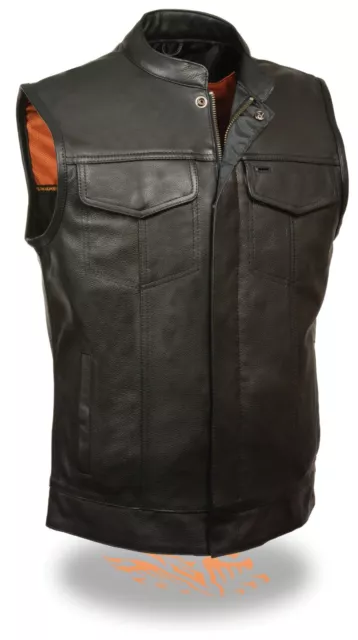 Men's Biker Son Of Anarchy Thick Leather Motorcycle Vest 2 Gun Pockets Inside