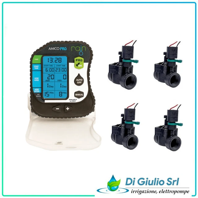 Centralina Rain Amico Pro 4 Zone + 4 Elettrovalvole Da Pozzetto Rn150 1" 9V Ip68