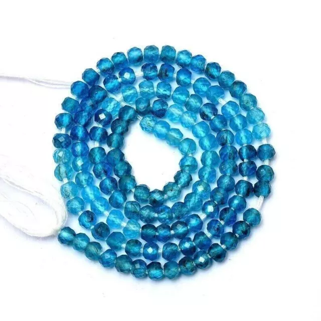 Natürliche facettierte neonblaue Apatit-Edelstein-Rondelle-Perlen, 33 cm, 1...