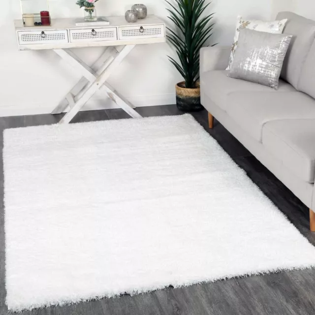 ASPEN SILKY SOFT PLUSH WHITE SHAG PILE FLOOR RUG - 5 Sizes **NEW**