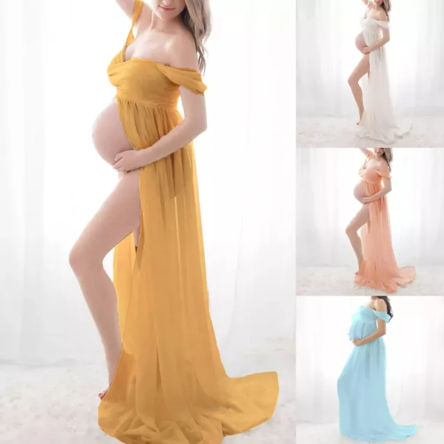 Pregnant Dress Maternity Chiffon Gown Split Photography Dress for Photo Shoot