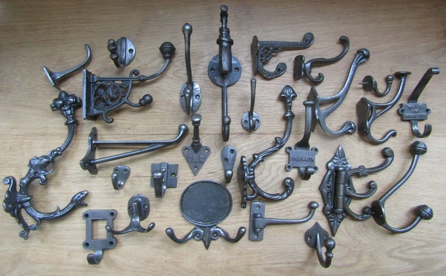 PACK OF 5 Rustic cast iron vintage old traditional victorian hat & coat hooks