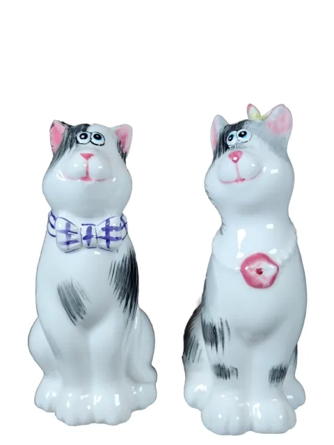 Vtg Cats Salt Pepper Shakers Porcelain Romantic Figurines 2004 Popular Creations