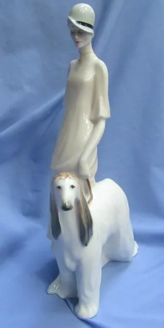 AFGHAN HOUND ROYAL DOULTON ENGLAND LADY & DOG 13" FIGURINE 1980s SALE