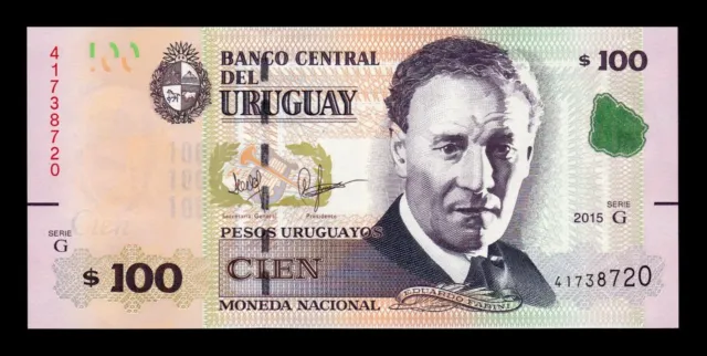 Uruguay 100 Pesos Uruguayos 2015 Pick 95a Serie G Sc Unc