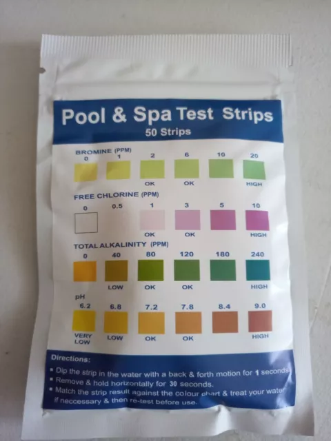 1 x pack of 50. pool/spa/hot tub test strips Chlorine/Bromine, Alkalinity, pH