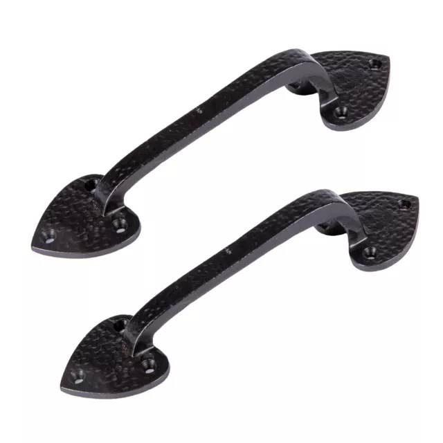 2x Rustic Arrowhead Door Handle Cast Iron Antique Cupboard Pull H205mm Black