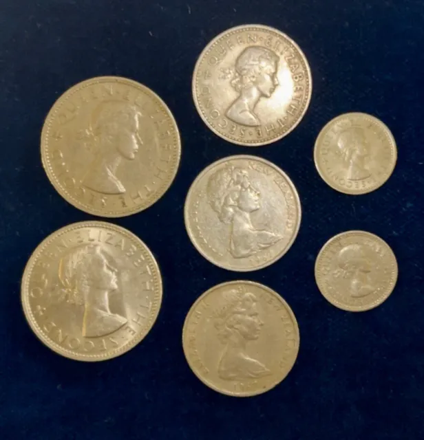 Vintage - New Zealand - Elizabeth II Coins (Florin, Shilling, Pence)