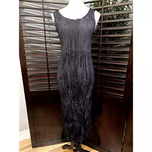 Eileen Fisher Women's Black Tiered Pleated Silk Sleeveless Midi Dress S NWT