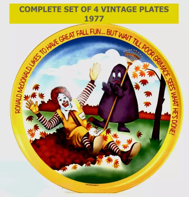 Vintage Ronald McDonald Four Seasons Melamine Round Plates McDonalds 1977 - 4pcs