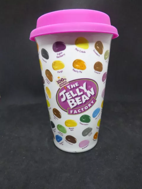 Offizielle THE JELLY BEAN FACTORY Reisetasse mit weichem rosa Deckel unbenutzt