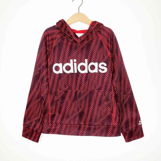 Adidas Red And Black Patterned Spell Out Athletic Hoodie Sweatshirt Small