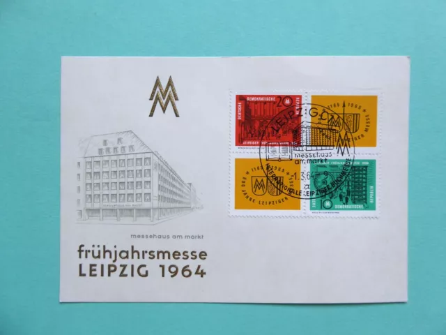 Sonderkarte Mi:1012/13 "Leipziger Frühjahrsmesse 1964 - mit SST  Messeh. a.Markt